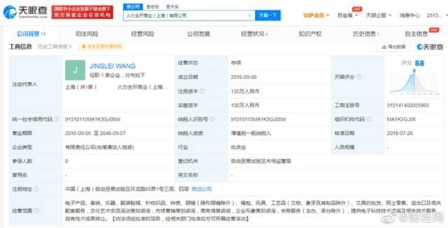 火力全开商业（上海）有限公司疑似为王力宏李靓蕾的关联公司