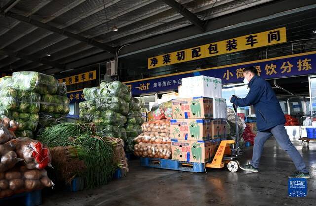 陕西米禾供应链管理股份有限公司的工作人员在搬运蔬菜（12月19日摄）。新华社记者刘潇摄