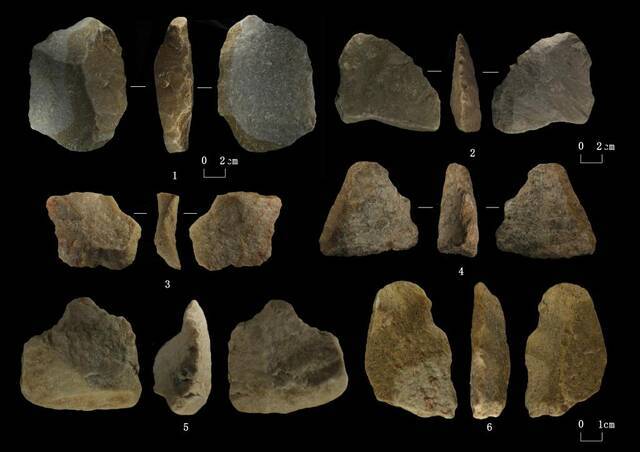 ↑太子陵旧石器时代遗址出土的石制品（工具类）。（天津市文化遗产保护中心供图）