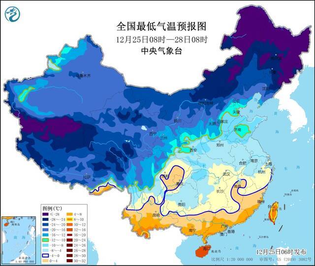 寒潮黄色预警继续：中部和南部地区今明普遍降温6～10℃