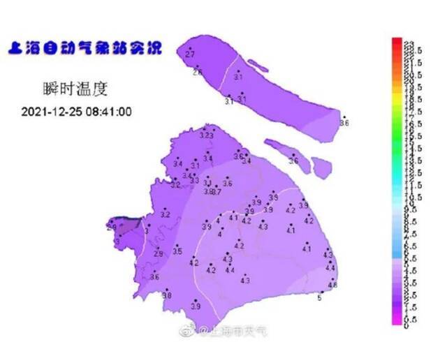 上海下雪啦！你看到没？气温仍在下降中，明起三天最低都在0℃以下