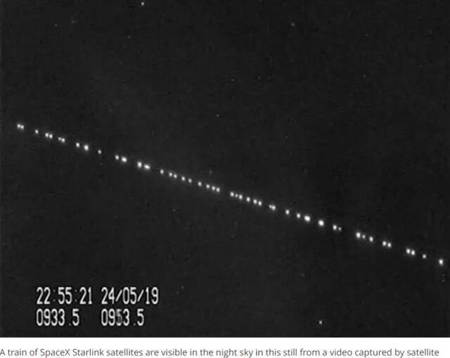 卫星跟踪器拍摄的星链。图源：外媒截图