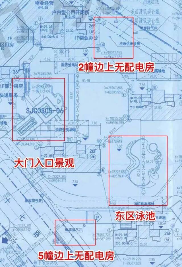 滨江御虹府第一版规划总平图上，没有配电房轮廓及标高。图片来源受访者供图