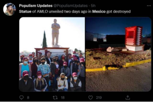 外媒：揭幕仅2天，墨西哥总统雕像在新年第一天被破坏