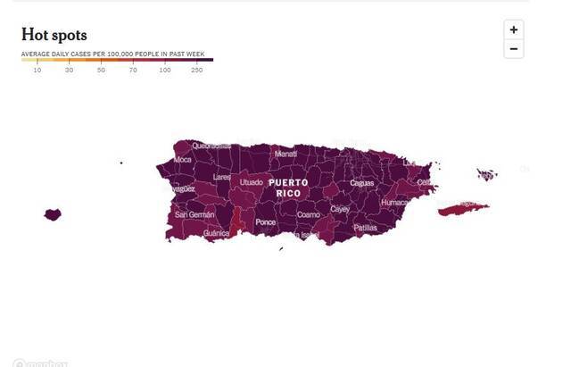 波多黎各没10万人中感染比例热点图