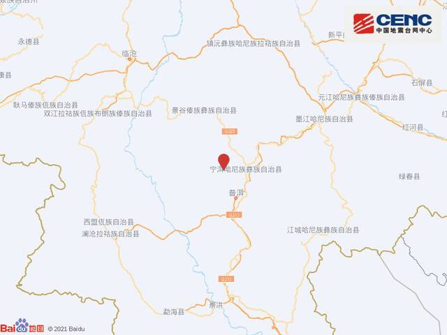 云南普洱市宁洱县附近发生3.0级左右地震
