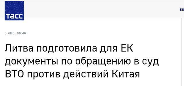 （塔斯社：立陶宛为欧盟委员会准备了向世贸组织法庭起诉中方行为的文件）