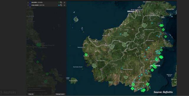 Refinitiv数据显示，超100艘货船聚集在加里曼丹岛的港口