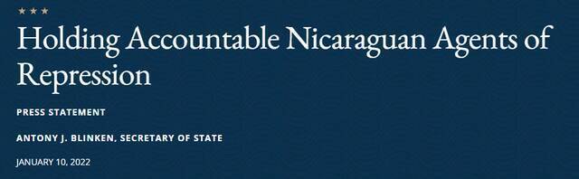 美国财政部和国务院对尼加拉瓜政府实施新制裁