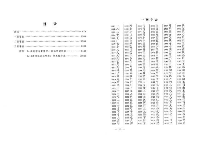 《通用规范汉字表》内页