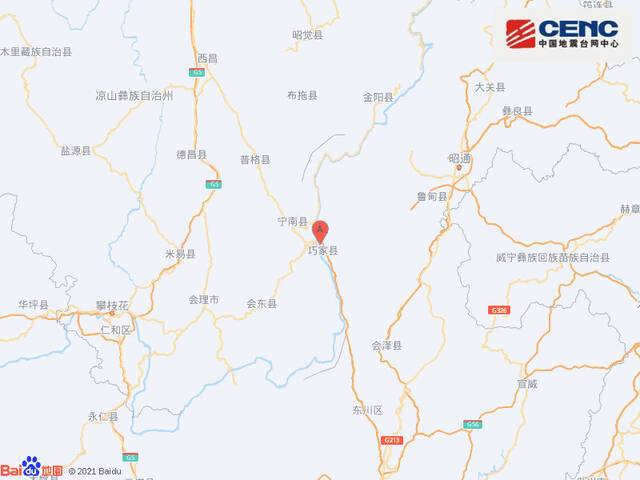 云南昭通市巧家县附近发生3.2级左右地震