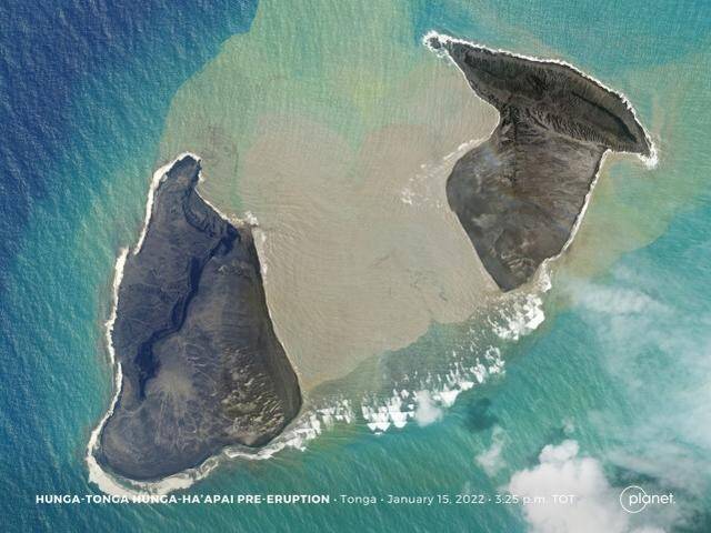 汤加火山爆发瞬间和前后对比照曝光，陆地“坍塌”入海面以下