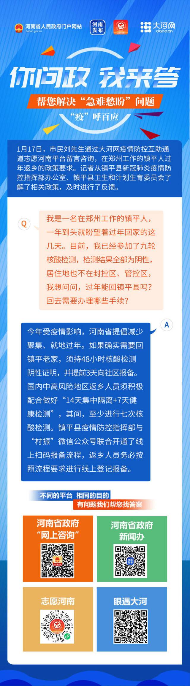 你问政 我来答丨想回南阳市镇平县过年，需要报备哪些事儿？