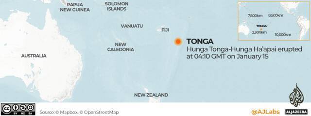 汤加所处的位置。（图源：半岛新闻社）