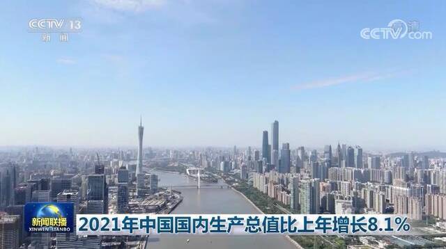 2021年中国国内生产总值比上年增长8.1%