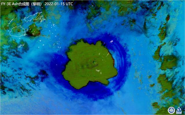 图。 FY-3E/MERSI汤加红阿哈阿帕伊岛火山爆发多通道合成图（2021年01月15日黄昏轨道汤加时18：00）