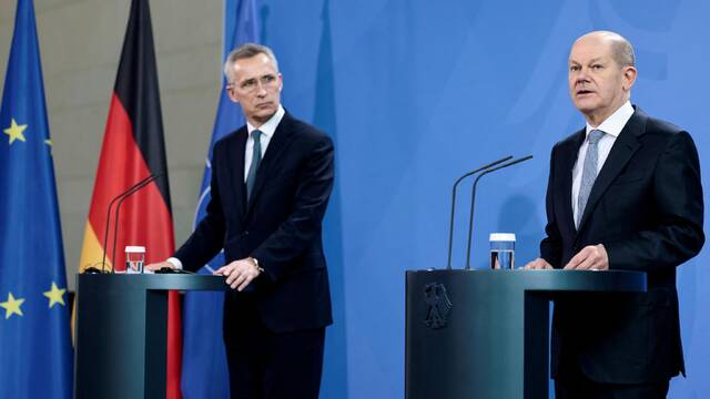 德国总理朔尔茨会见北约秘书长 呼吁缓和俄罗斯乌克兰局势