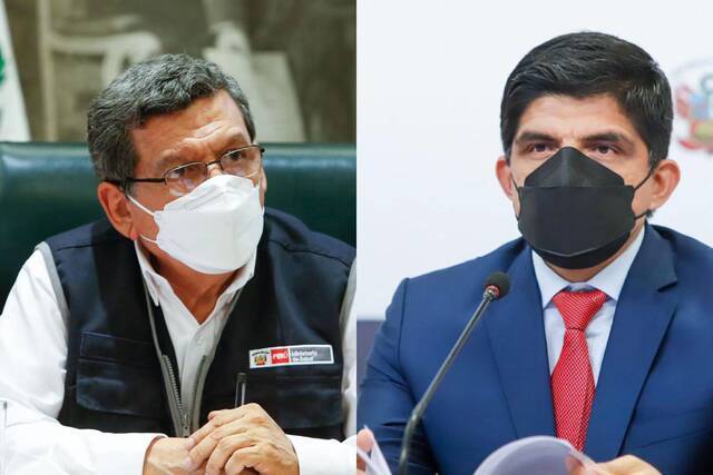 △左边为秘鲁卫生部长埃尔南多·塞瓦略斯，右边为国防部长胡安·卡拉斯科
