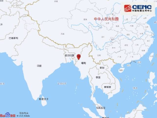 缅甸发生5.0级地震，震源深度10千米