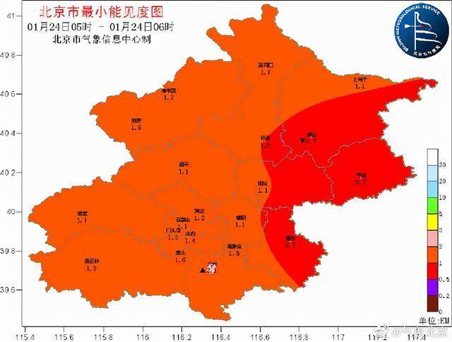 北京大雾和道路结冰黄色预警中，早晨能见度不佳