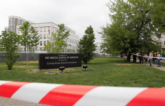 资料图。美国驻乌克兰大使馆。美国国务院已下令美国驻乌克兰大使馆人员家属最早于1月24日开始撤离。