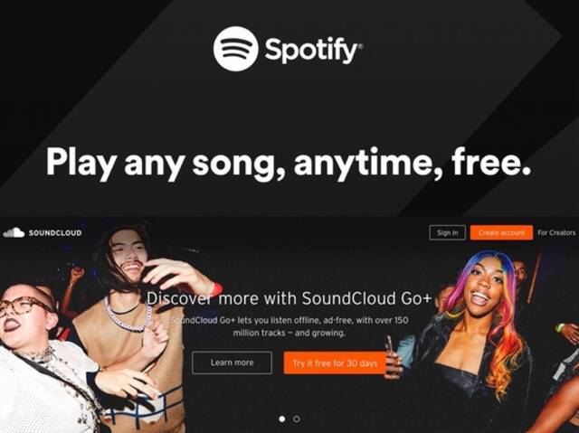Spotify（上）和SoundCloud（下）界面图片来源：官网截图