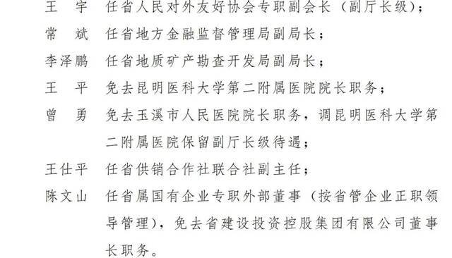 云南省人民政府发布任免职和职务调整通知