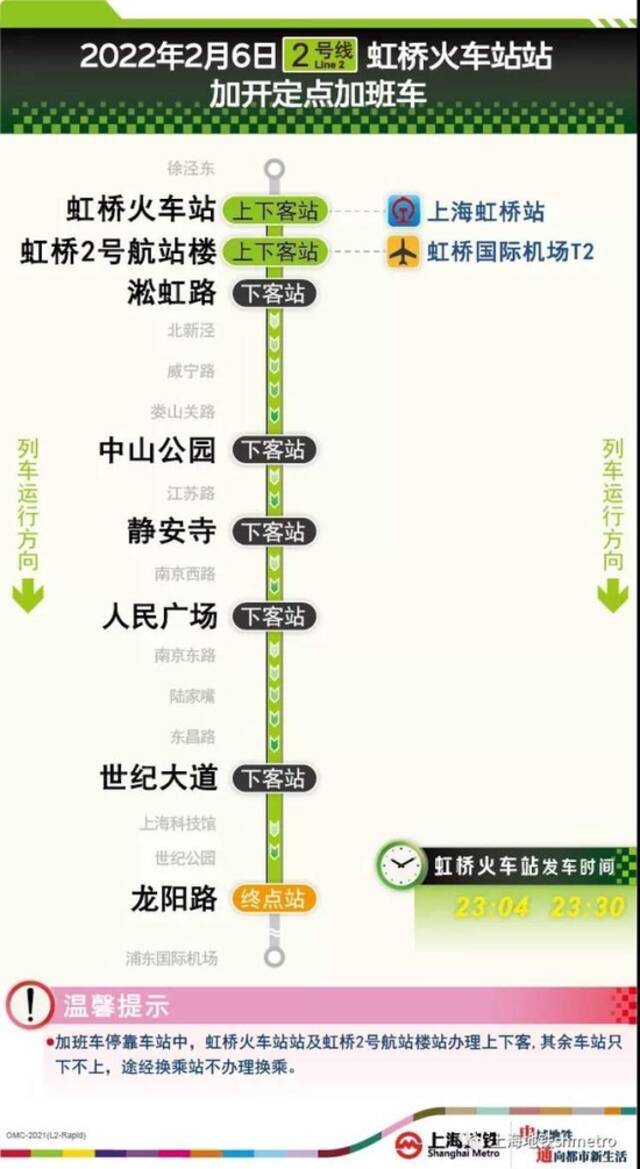 今晚上海6条地铁线路延时运营，2月5日起1、2、3、4号线将加开“多头班车”