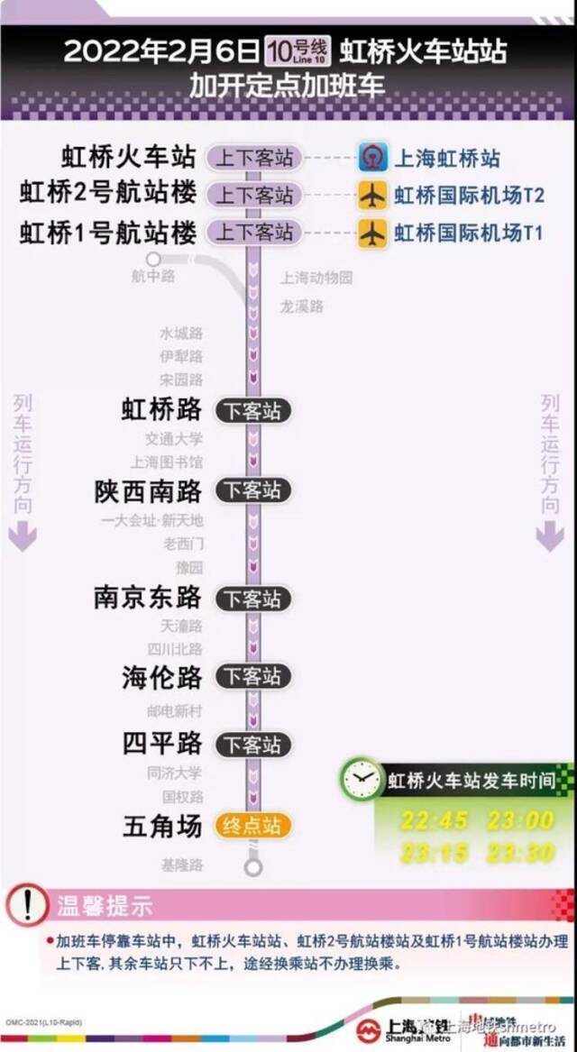 今晚上海6条地铁线路延时运营，2月5日起1、2、3、4号线将加开“多头班车”