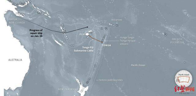 ▲汤加只有一条海底通信电缆