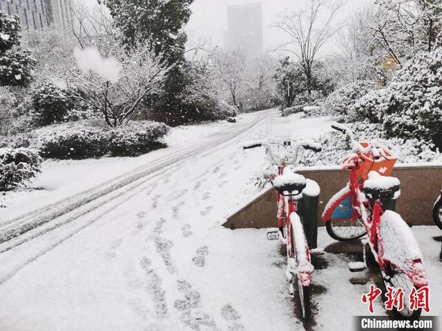 杭州城区道路产生积雪。张雨滴摄