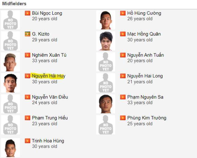 “越南专业足球”网站（vpf.vn）上广宁煤炭中场球员名单。