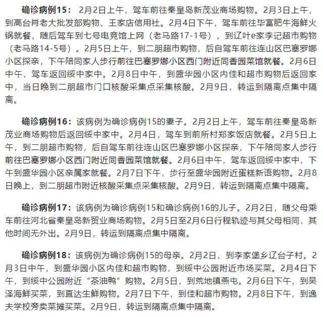 辽宁葫芦岛市发布相关确诊病例活动轨迹