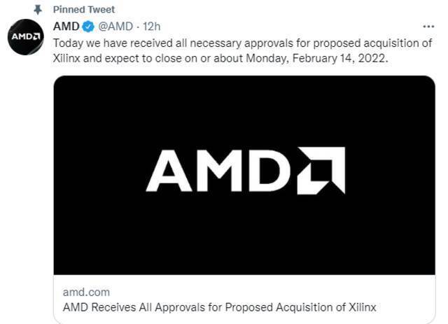 AMD宣布赛灵思收购案将于2月14日左右完成