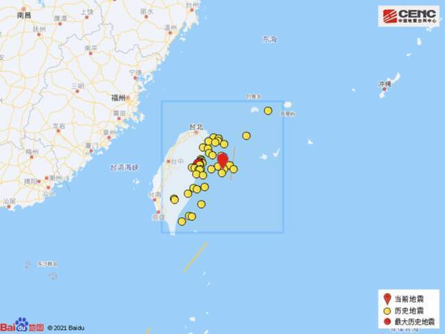 台湾花莲县海域发生5.4级地震 震源深度10千米