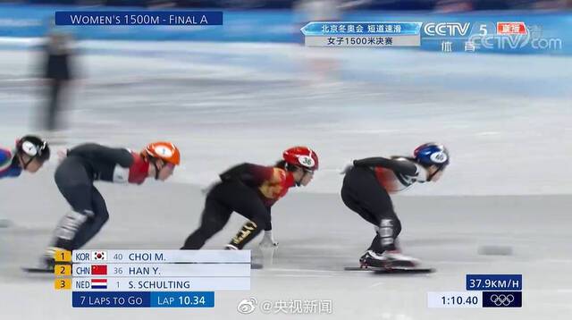 短道速滑女子1500米决赛 韩雨桐第7