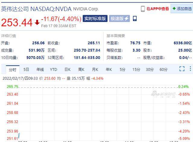 英伟达开盘跌超4%