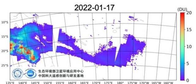 1月17日（UTC）GF5-02/EMI观测到汤加火山喷发产生的SO2羽流