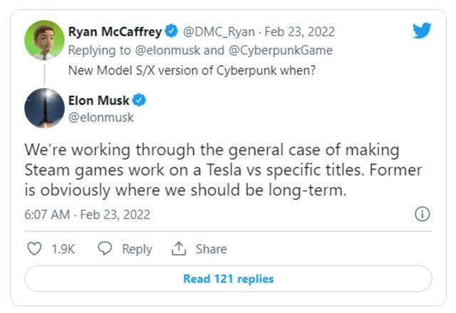 马斯克：正努力使Steam游戏在特斯拉汽车上运行