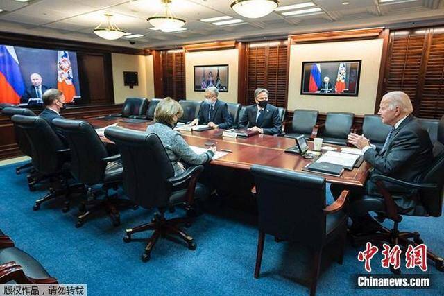 当地时间2021年12月7日，俄罗斯总统普京与美国总统拜登视频会谈。