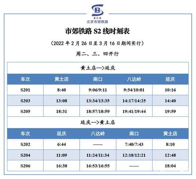 2月26日至3月16日 S2线列车开行方案调整