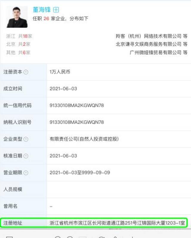 蜜蜂惊喜社注册地址与董海峰旗下公司相隔5层楼