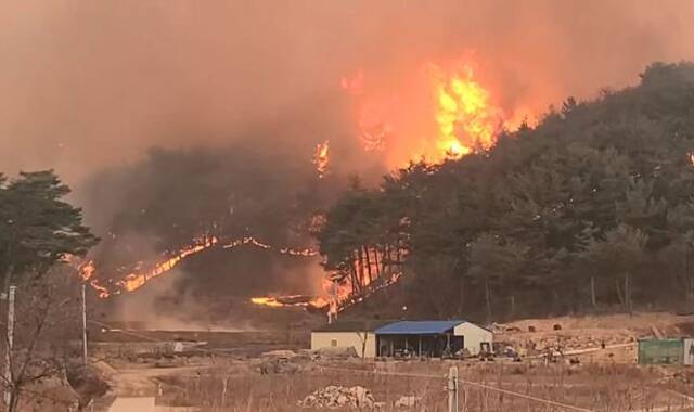 韩国蔚珍郡燃起山火