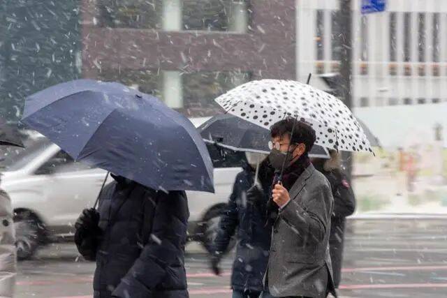 1月19日，在韩国首尔，行人在雪中出行。（新华社记者王益亮摄）