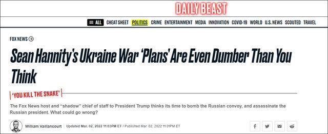 《每日野兽》：肖恩·汉尼提的乌克兰战争“计划”比你想象的还要愚蠢