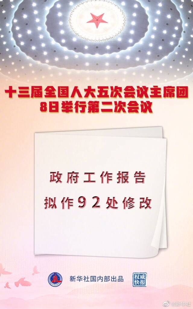 政府工作报告拟作92处修改