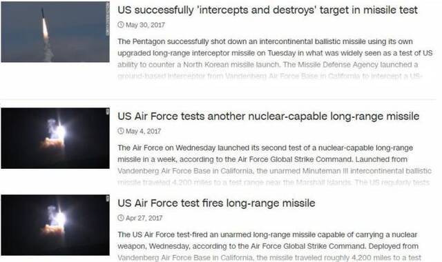 美国曾密集试射可携带核弹头的导弹。图片来源：CNN报道截图。