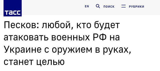佩斯科夫：若有乌民众手持武器袭击俄军人，“当然将成为目标”