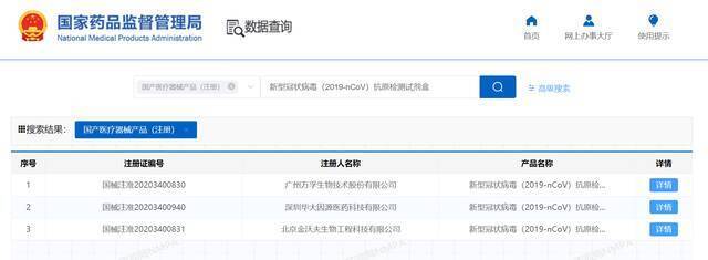 国家药监局新冠抗原检测试剂盒搜索结果