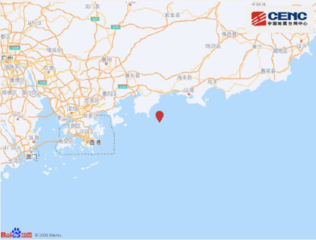 广东惠州市惠东县海域发生4.1级地震 震源深度25千米